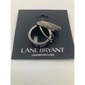Lane Bryant Classic Polished Silver Tone and Rhinestone 5 Ring Set  (Size 8)